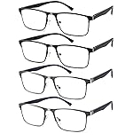 DILLY VISION 4-Pack Mens Reading Glasses Blue Light Blocking,Spring Hinge Stylish Metal Full Frame Readers for Men Anti Glare Filter Eyeglasses +2.50