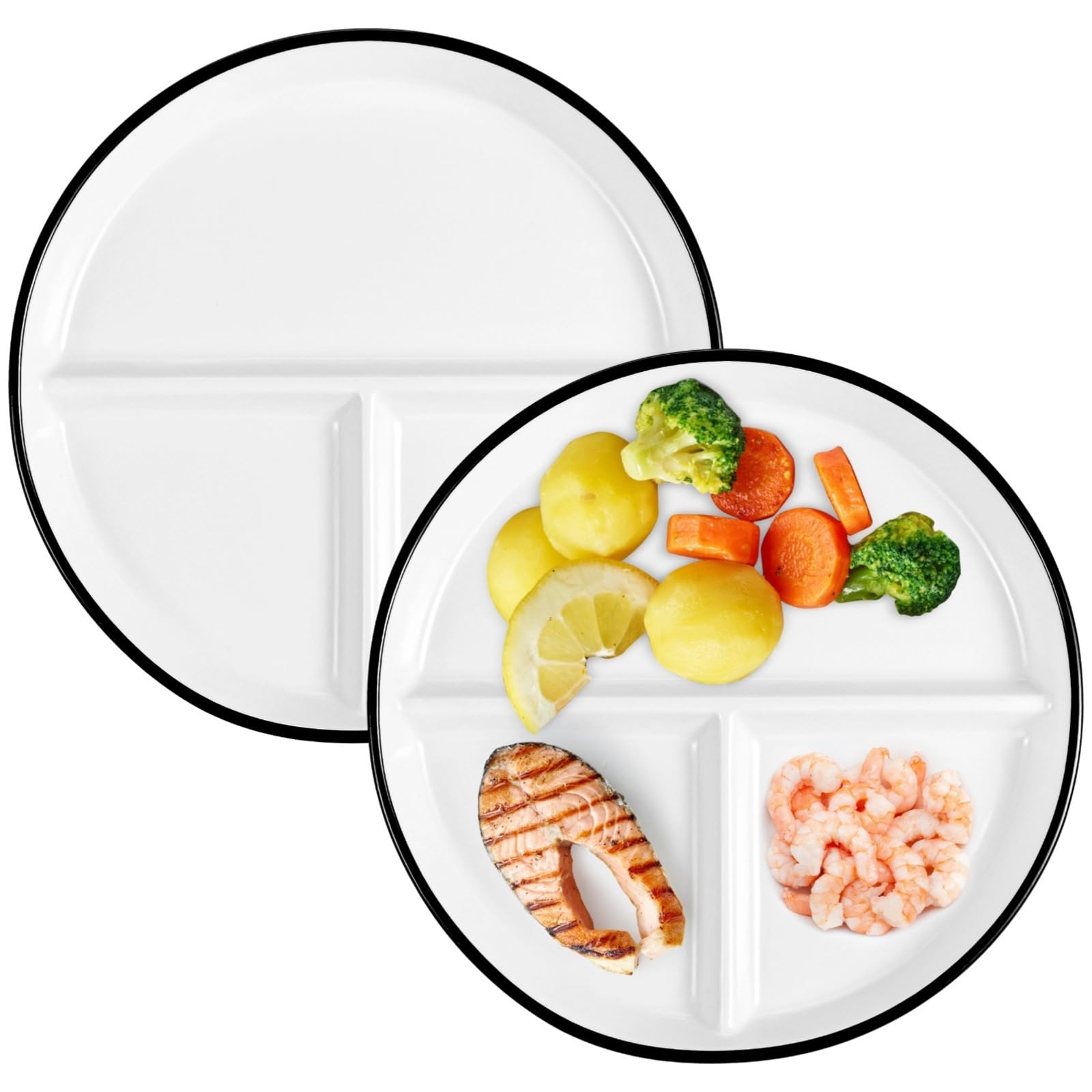 YOFAPA 2 PCS Portion Control Divided Plates - 9.3" Ceramic Divided Dinner Plates White Round Porcelain Dinner Diet Plate for Dessert Salad Steak Sushi Spaghetti