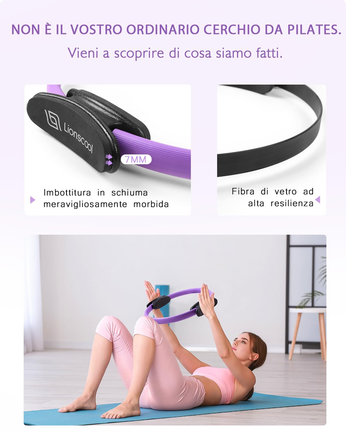 Set LIONSCOOL Pilates Ring – Magic Circle da 35.56 CM Anti-Deformazione con Manici Imbottiti, Mini Palla, Fasce di Resistenza, Guida e Borsa