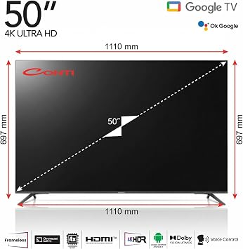 Conti 50” 4K Ultra HD Google TV (CT50GT300U), HDR10, Dolby Vision Atmos, Çerçevesiz (Frameless), Dahili Uydu Alıcı, Wi-Fi, Bluetooth, 3x HDMI, Android 14 Smart TV [Enerji Sınıfı G]