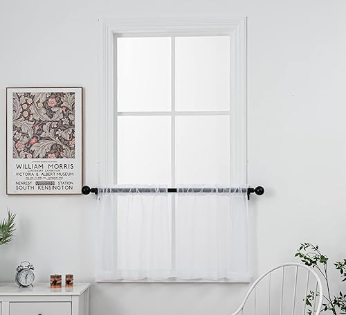 PI Cortinas traslúcidas color marfil de 24 pulgadas de largo, cortinas cortas de media ventana para cocinabaño, bolsillo para barra, 2 paneles