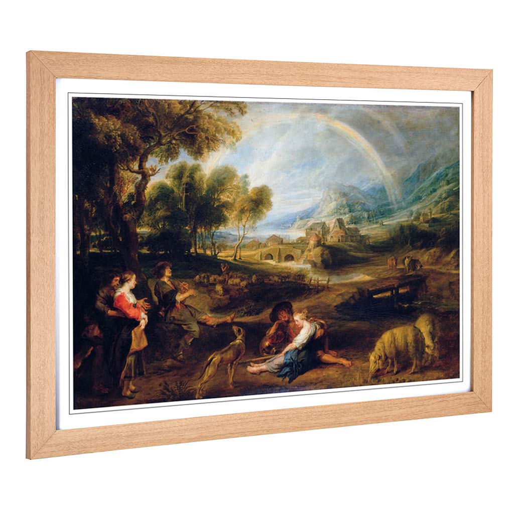 Big Box Art Framed Print of Peter Paul Rubens Landscape with a Rainbow Design | Wall Art Picture | Home Decor for Kitchen, Living Room, Bedroom, Hallway, Oak, A2 / 24.5x18 Inch / 62x45cm