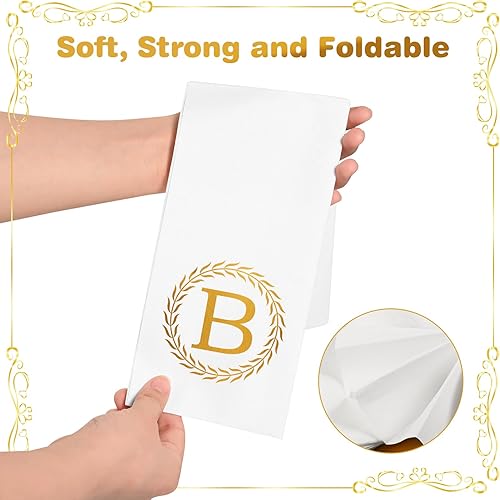 Miniatura 3 de 100 servilletas desechables con monograma de oro, toallas de mano decorativas con letra B, servilletas de cena para invitados, toallas de mano con