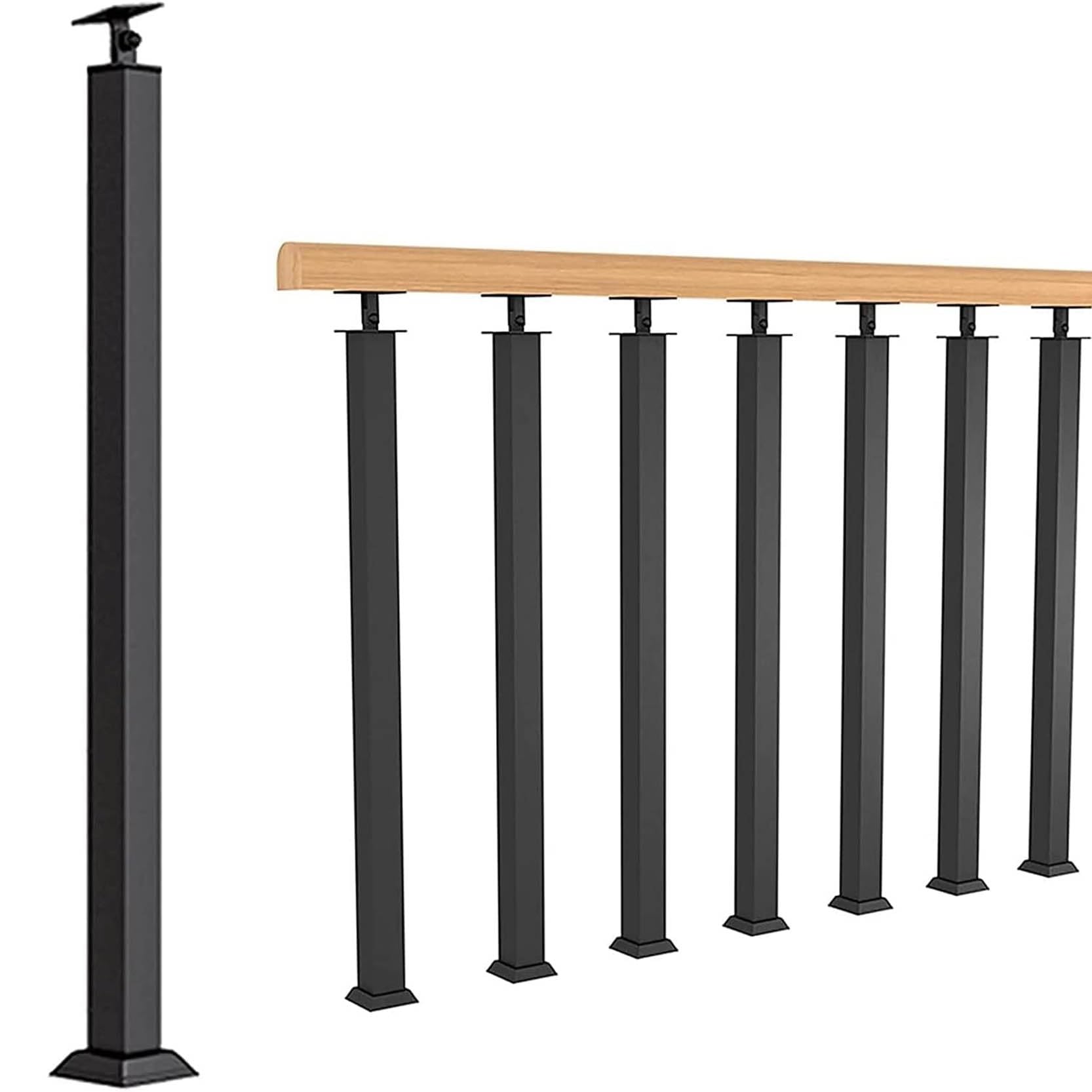Poteaux de garde-corps d'escalier carrés noirs et rambarde réglable 270 degrés extérieurs