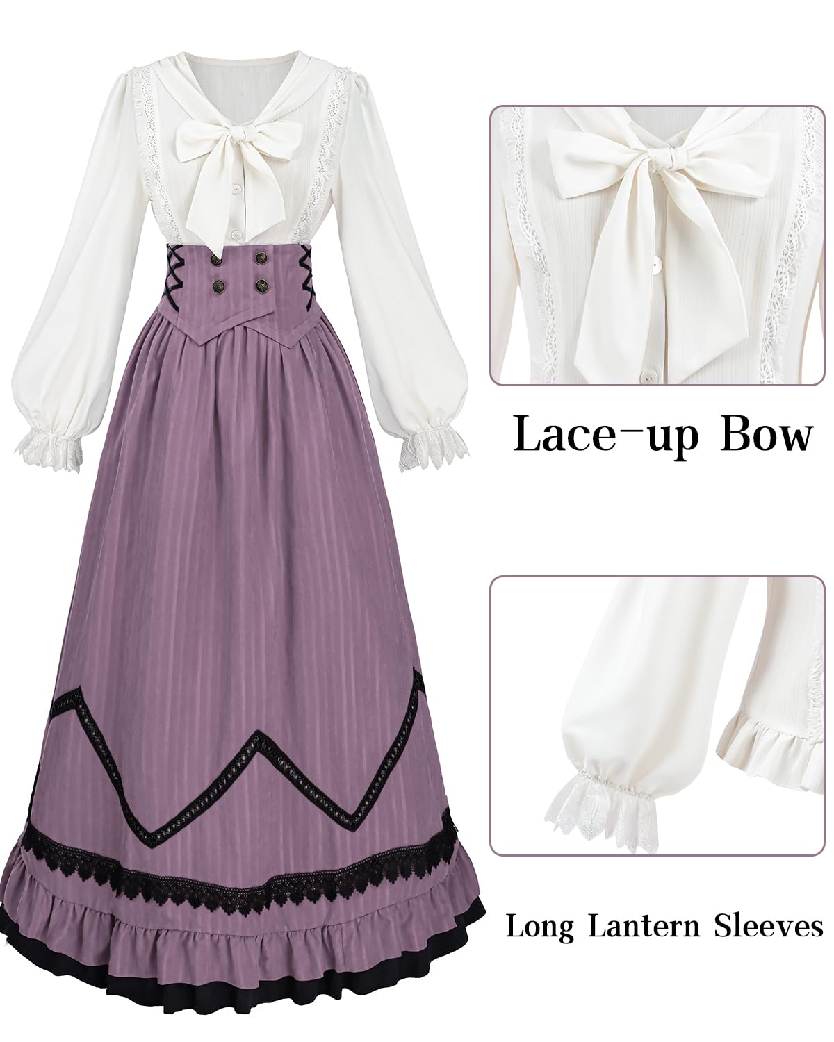 CR ROLECOS Abito vittoriano da donna 1800 costume edoardiano 2 pezzi camicetta rinascimentale gonna abiti da ballo