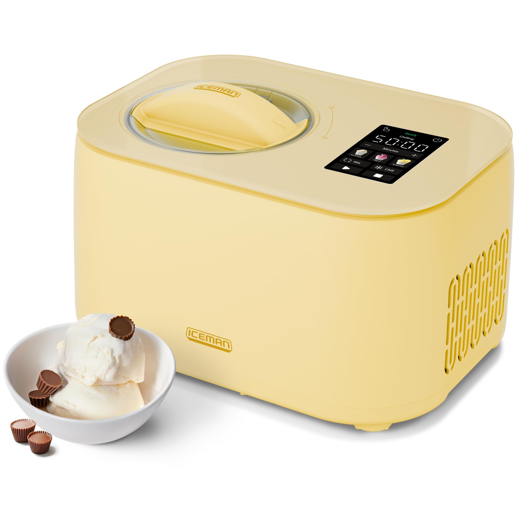Iceman by Chefman Trio Ice Cream Maker | No Pre-Freezing with Built-In Compressor | for Ice Cream, Froyo, Sorbet, Sherbet, Italian Ice, Frozen Yogurt & More | (2) 20oz Containers & Lids, Butter