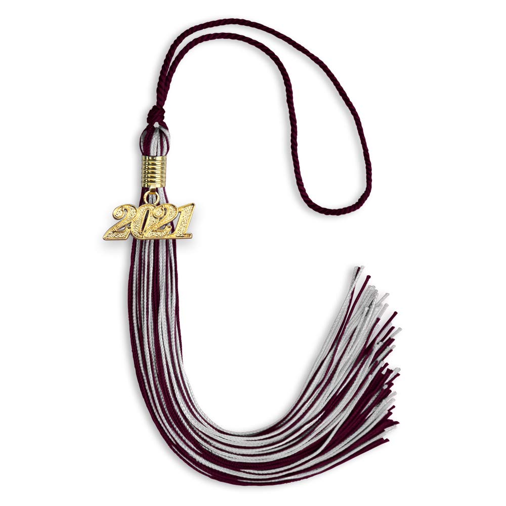 Endea Graduation Mixed Double Color Tassel with Gold Date Drop (Maroon/Silver, 2021)