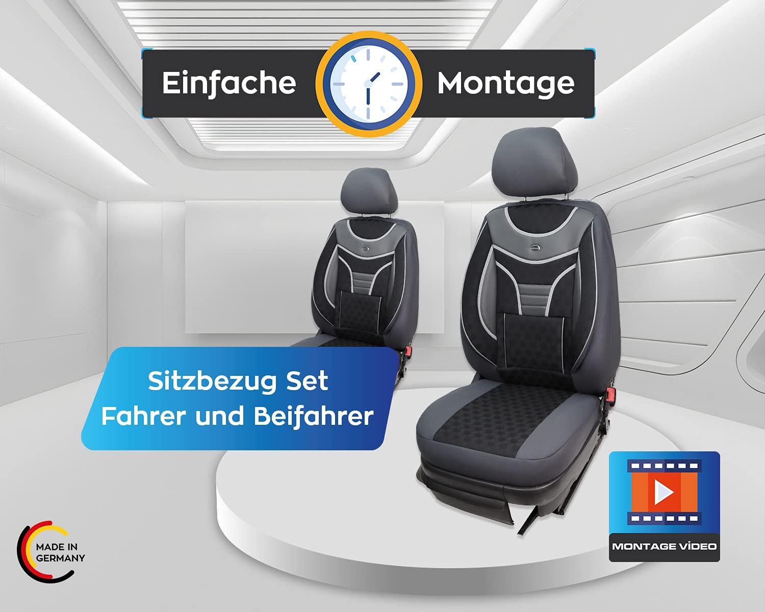 BREMER SITZBEZÜGE Custom Car Seat Covers Compatible with Mercedes Sprinter W907/910 Driver & Passenger Set from 2018 / Car Seat Covers Protective Cover Set Car Seat Covers Pack of 2 in Grey