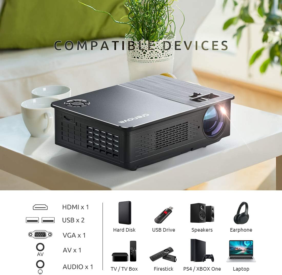 Super Sale 🛒 Native 1080P Projector, Crenova 5800 Lux Home LED Movie Projector 4K Supported Full HD Video Outdoor Projector with 200” Display&50% Zoom for iPhone, Android, Laptop, Xbox, TV Stick, HDMI, VGA, USB