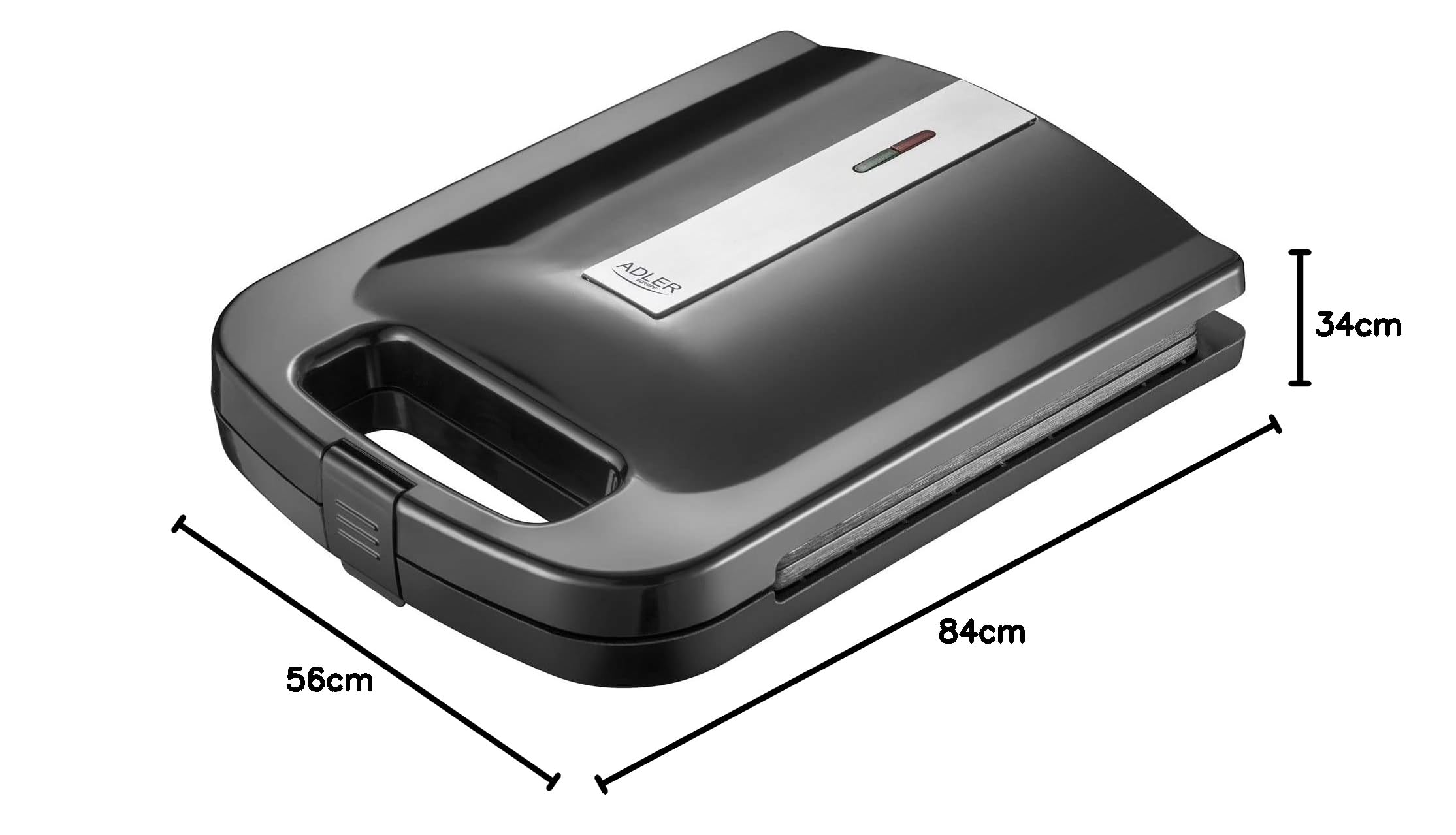 ADLER EUROPE AD 3055 Sandwich Maker 2000W – 4 Sandwiches, Antihaftbeschichtete Platten, Thermostat, Kontrollleuchten, Aufrechte Aufbewahrung, Cool-Touch-Griff, Schwarz