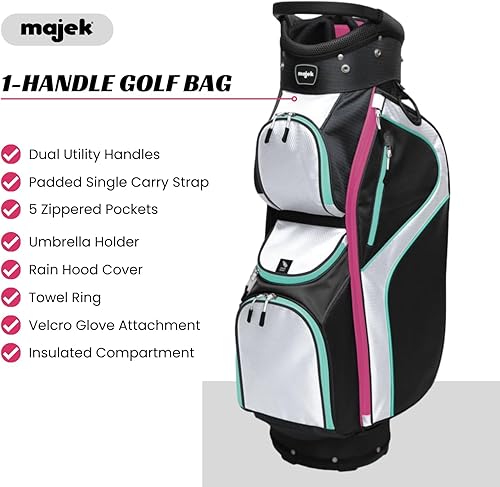 Miniatura 2 de Majek Bolso de golf rosa verde azulado blanco negro de las señoras 9 pulgadas 14-Way amistoso separador superior