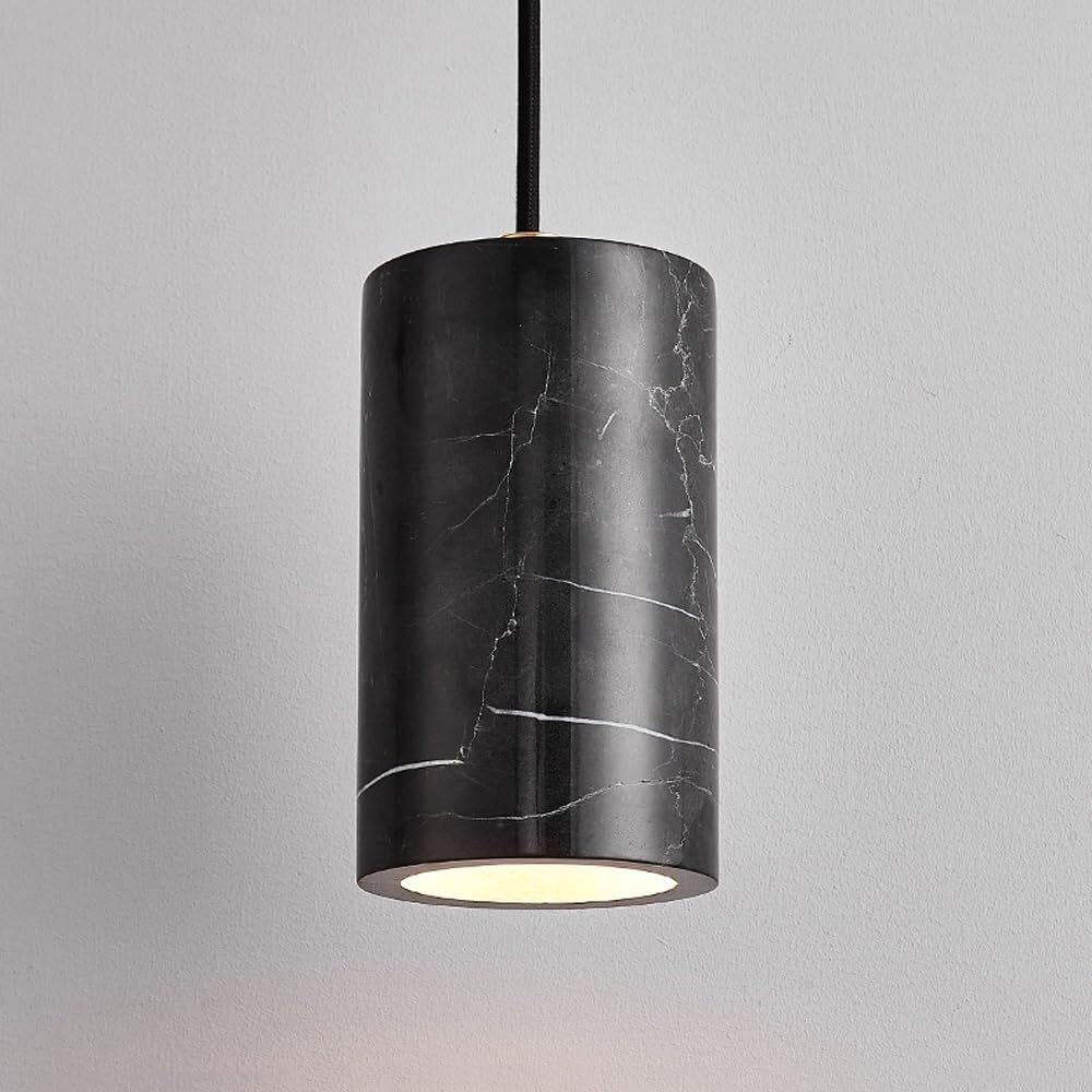 OIFAODAO Hanging lamp, Marble Alabaster Glass Shade Natural Stone Brass Pendant for(Black)
