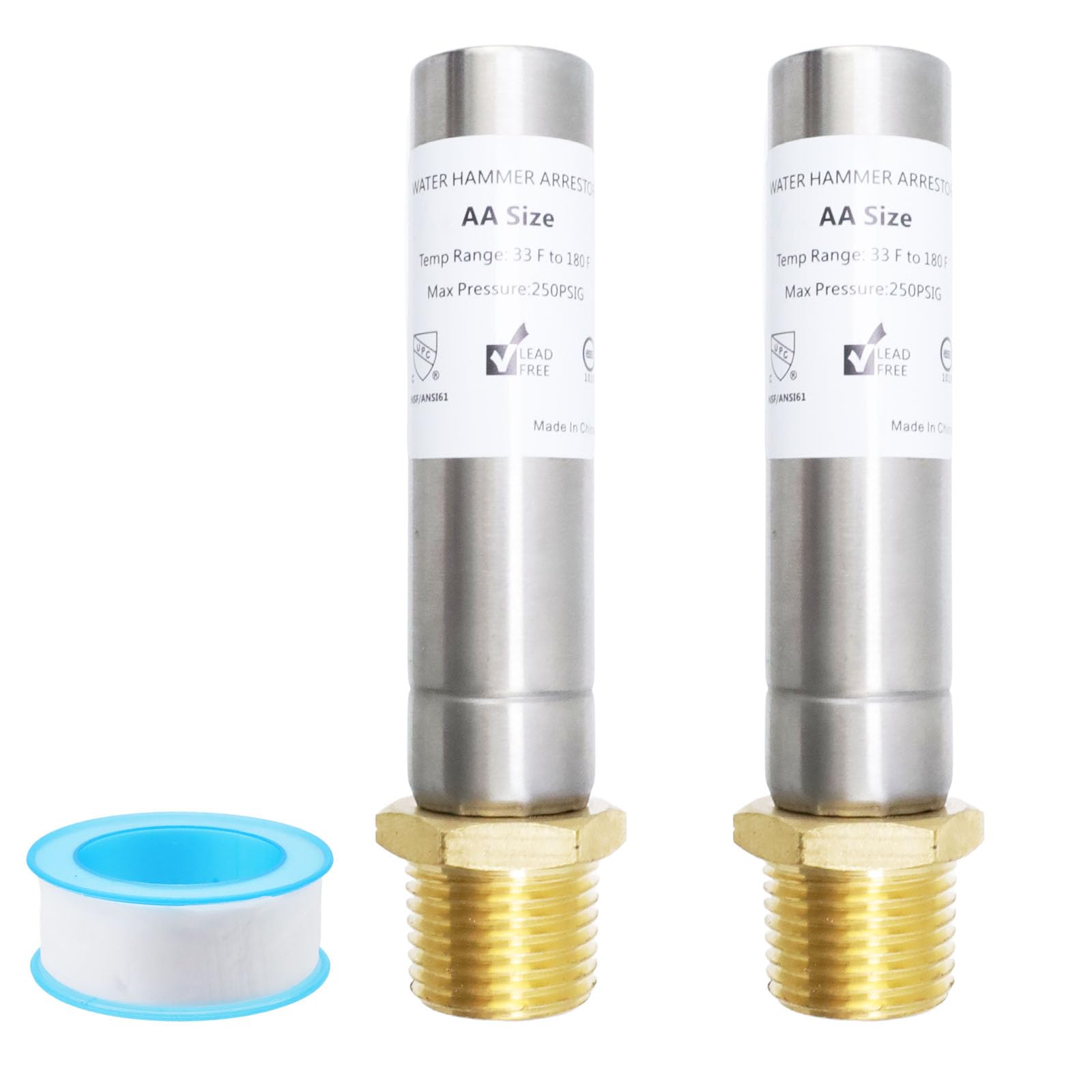 Antrader Stainless Steel Straight Water Hammer Arrestor,1/2 Inch MIP Thread Connection,Pipes Hammer Arrestor for Potable Water Plumbing Application,Reduce Knock Noise(2 Pack)
