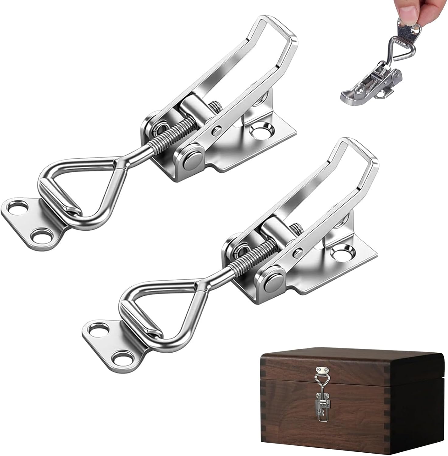 Stainless Steel Tension Lock Set - 2 Piece Box Lock with Keyhole - Adjustable, Robust Lever Lock for Cabinets, Doors, Boxes and More