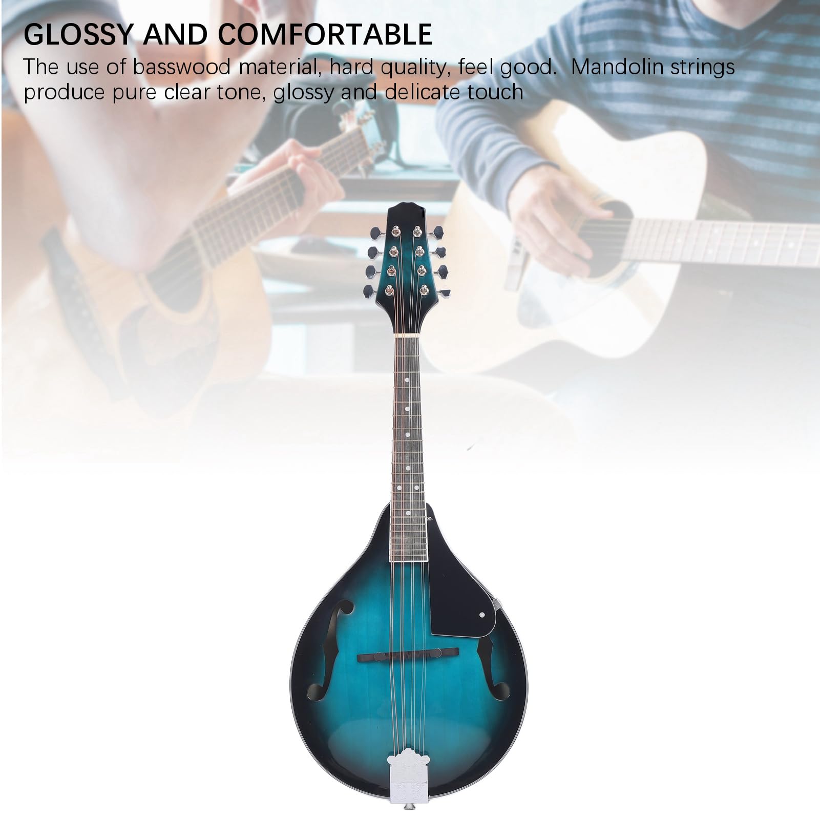 CHICIRIS Strumento per Mandolino, Performance Musicale a 8 Corde in Tiglio con Accordatore Digitale a Plettro, Corde di Ricambio, Tracolla, Custodia in Tessuto per la Pulizia