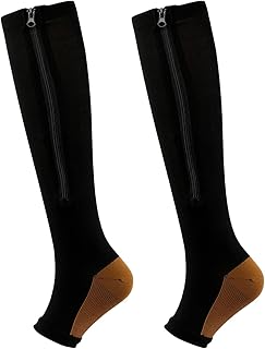 BIBILILI Compression Socks For Women & Men 20-30 Mmhg Knee High Running Nurse Medical And Travel Athletic 20- 30 Mmhg Compression Socks Zipper Compression Socks Women Coffee