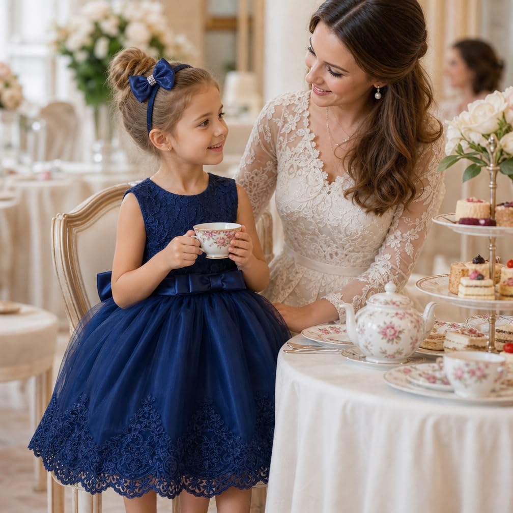 0-4T Toddler Baby Girl Embroidered Lace Dresses with Headwear