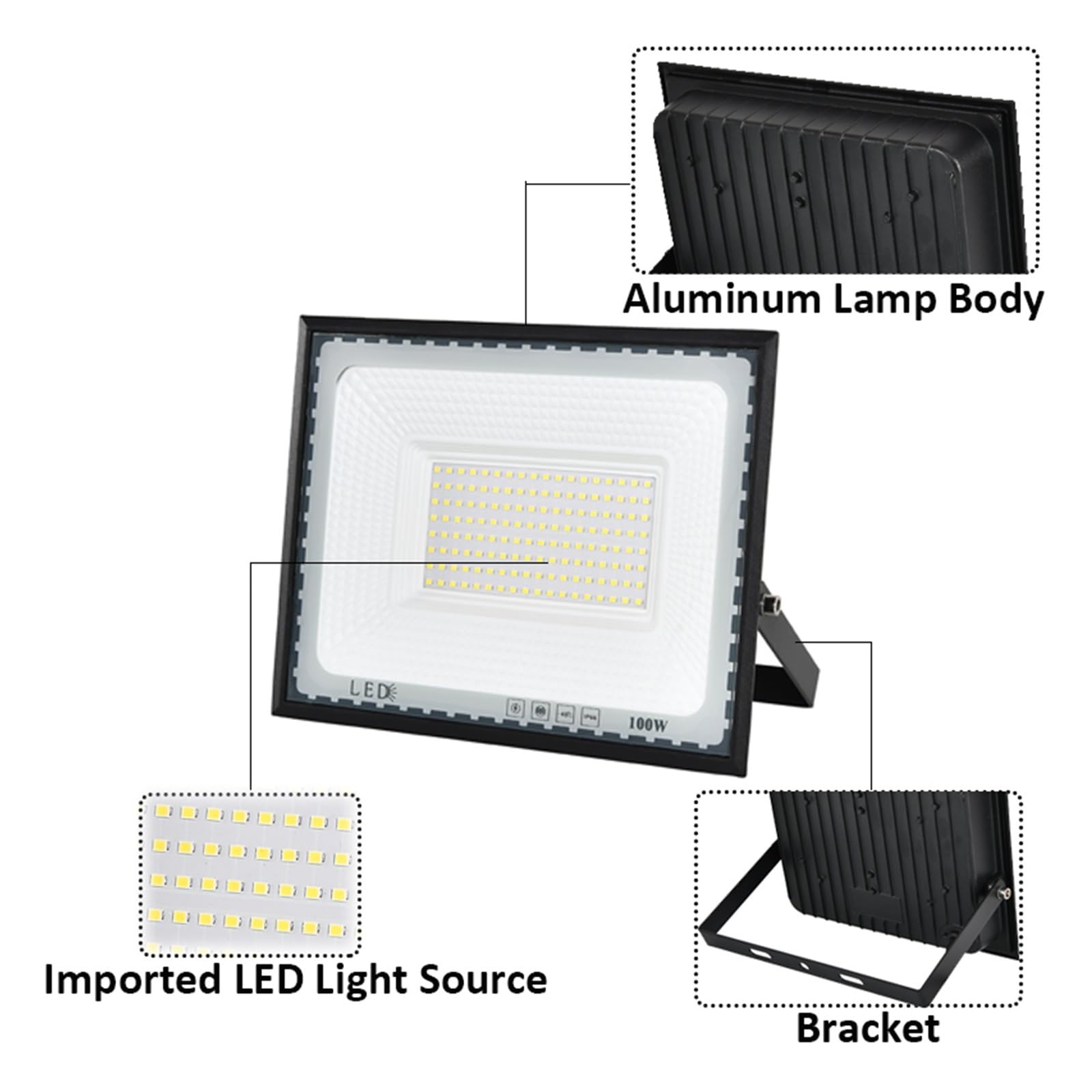 Zewnętrzne światło powodziowe Reflektor LED IP66 30W 50W 100W 150W 200W Wodoodporny Projektor Zewnętrzny Do Oświetlenia Garażu Ulicznego W Ogrodzie Oświetlenie miejsca pracy(150W)