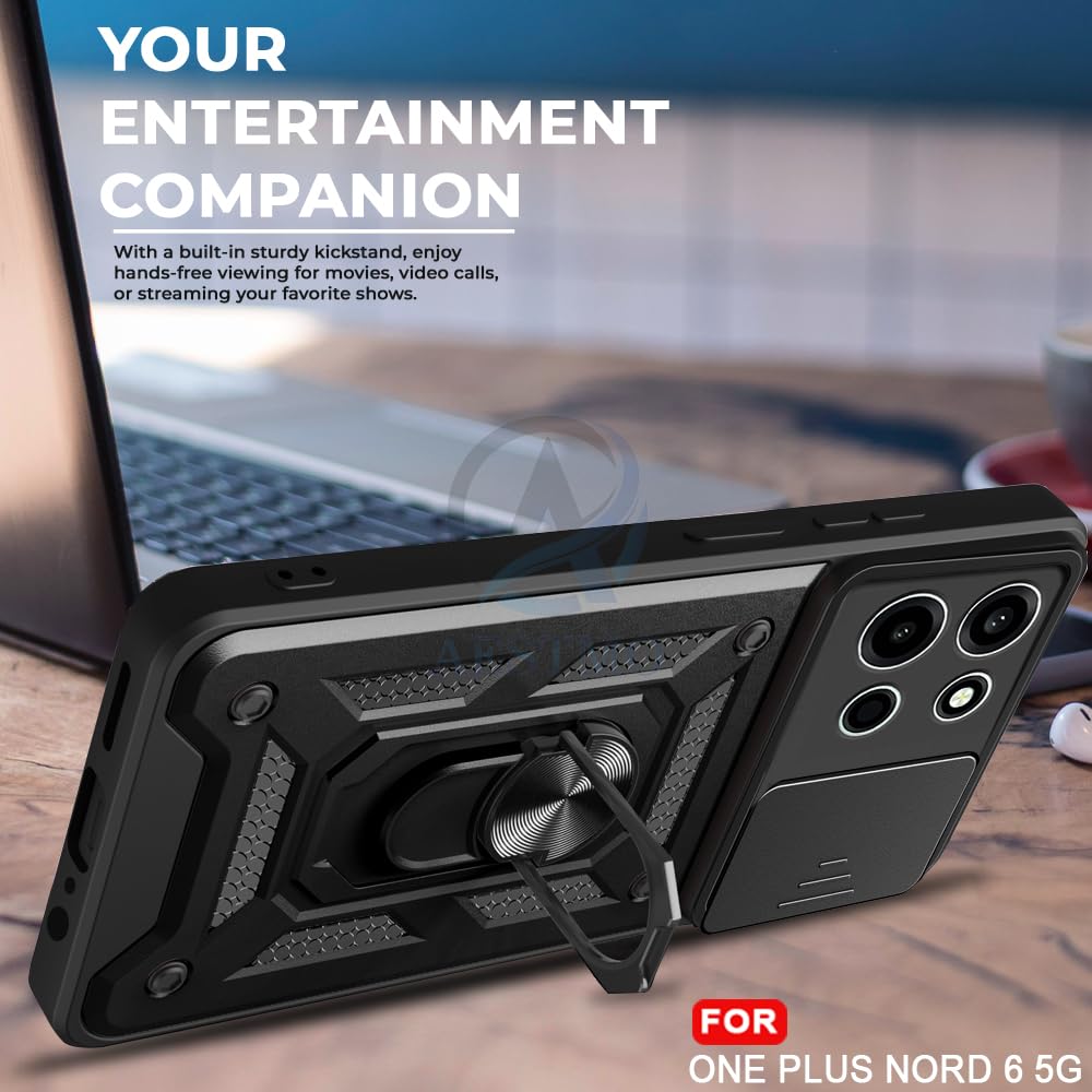 AESTMO Tough Armor OnePlus Nord 6 5G Bumper Back Case Cover | Ring Holder & Sliding Camera Shield Cover | 360 Degree Protection Back Case Cover for OnePlus Nord 6 5G (Black) — Amazon image 5