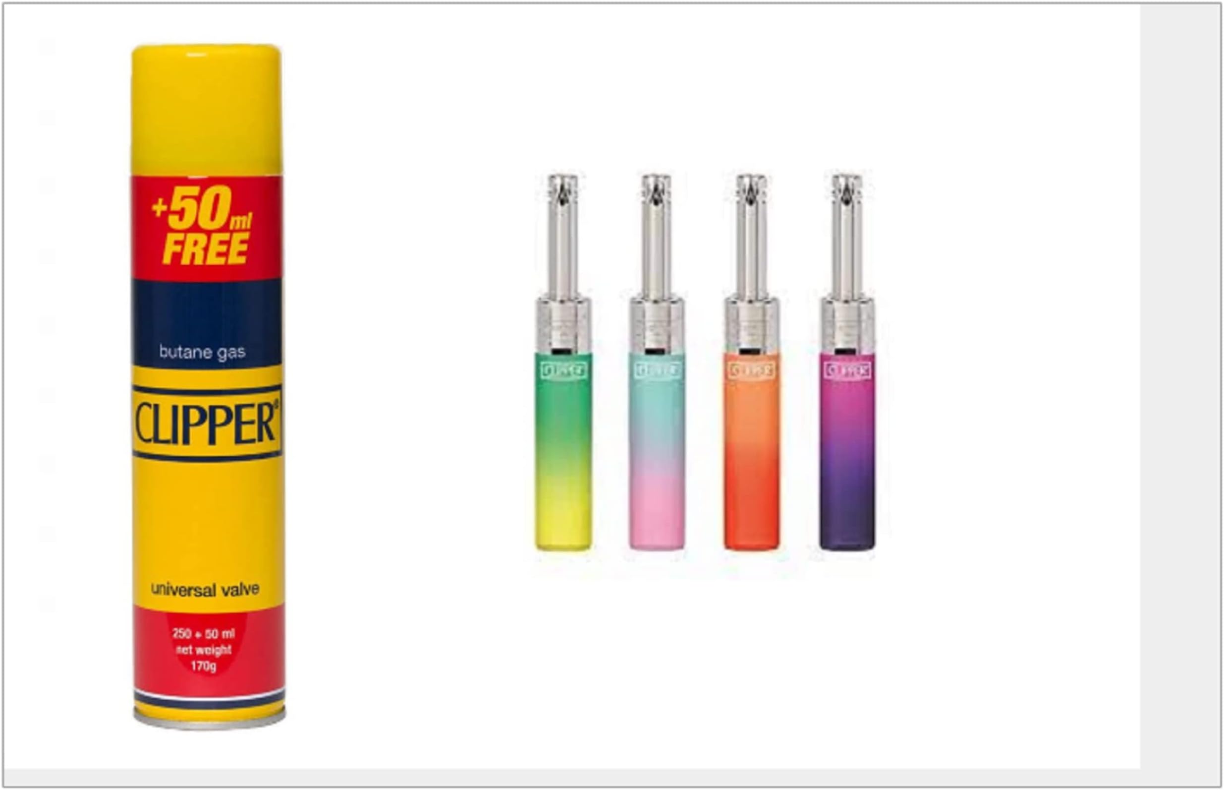 3 X CLIPPER MINI TUBE LIGHTER COLOUR FULL SOFT LIGHTER REFILLABLE LIGHTER TEA BBQ COOKER ASSORTED COLOUR PLUS CLIPPER GAS Universal Lighter Fuel Fluid Refill 300ML X 1 BOTTLE