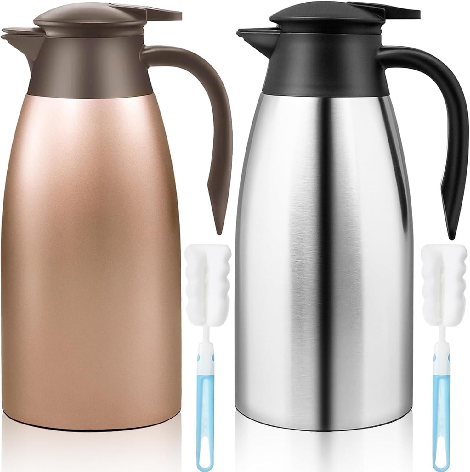2 Pack 2L Thermal Coffee Carafe, Double Walled Vacuum Insulated Jug, Coffee Pot with Press Button Top