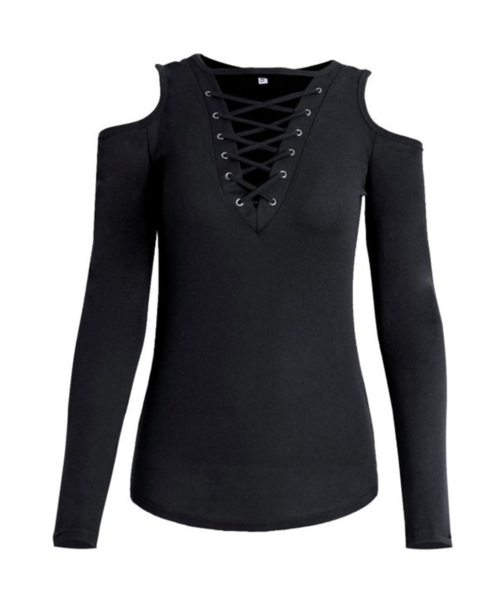 Sexyshine Women's Sexy Deep V Neck Halter Lace Up Mini T-Shirt Party Club Dress: Small Black-23178