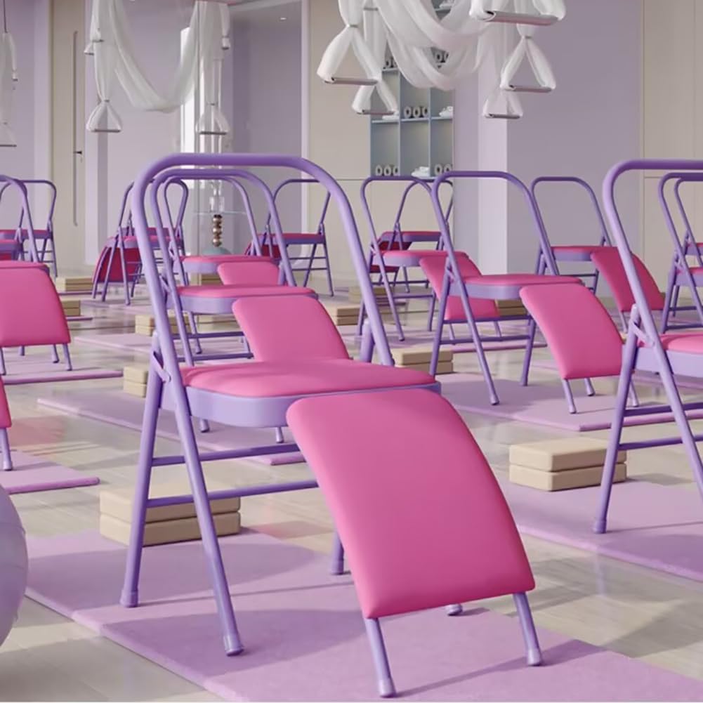 Silla De Yoga Pilates,Silla De Yoga Iyengar,Silla De Inversión De Yoga Silla De Asistencia De Yoga,con Soporte Lumbar para La Espalda,Silla Sin Respaldo Silla De Yoga,Purple