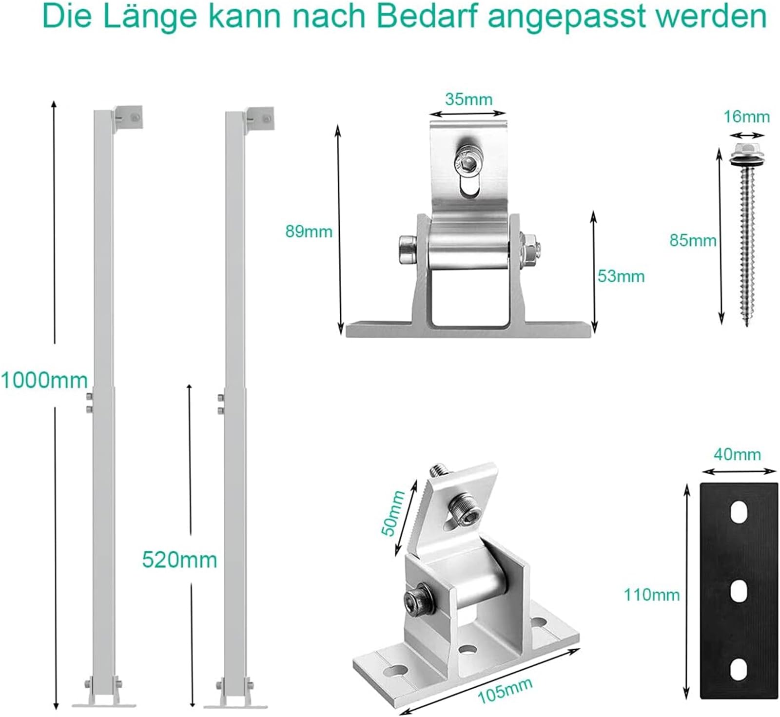 Flachdach-Halterung Für Solarmodule – Verstellbare Klemme Für 30–35 Mm Rahmen, Für 2 Panels, Inkl. Zubehör