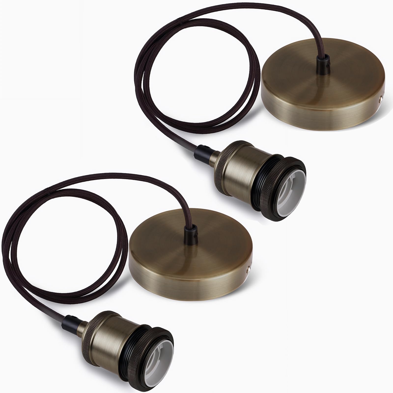 Yexati Ceiling Pendant Light Fitting, Light Fittings Ceilings,Vintage Ceiling Pendant E27 Lamp Holder Braided Light Fitting, Suitable for Kitchen Island, Home, Bar DIY, 2Pack, Bronze