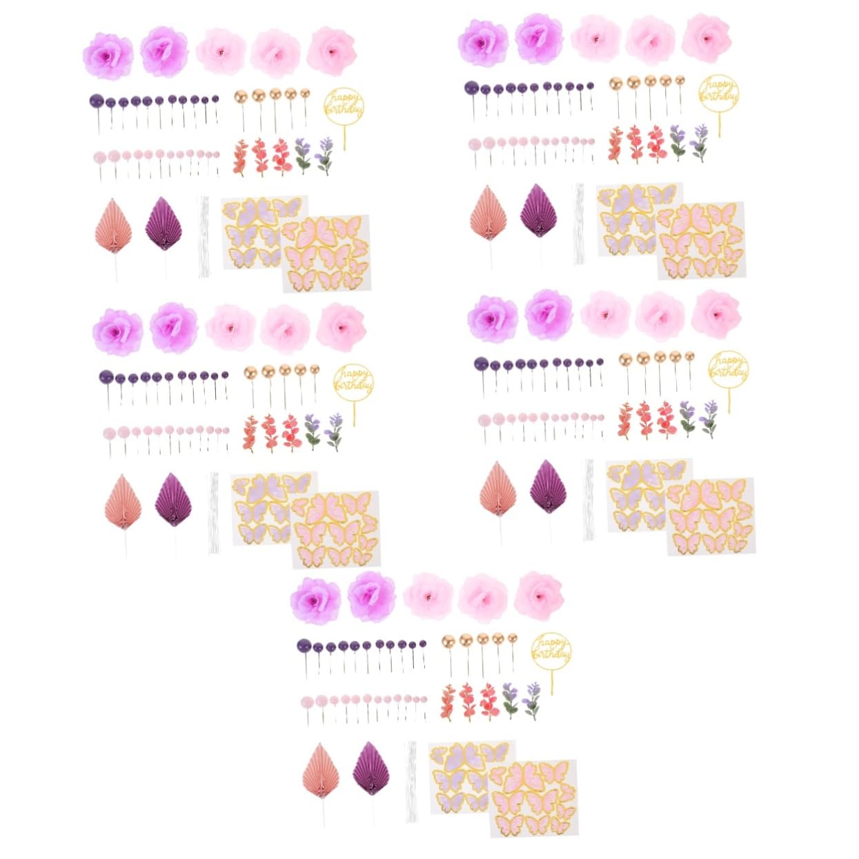 Cabilock 5 Juegos Decoración de Pastel de Cumpleaños Flores Adornos para Tartas Accesorios para Fiestas de Cumpleaños y Shower Accesorios Coloridos para Pasteles y Postres