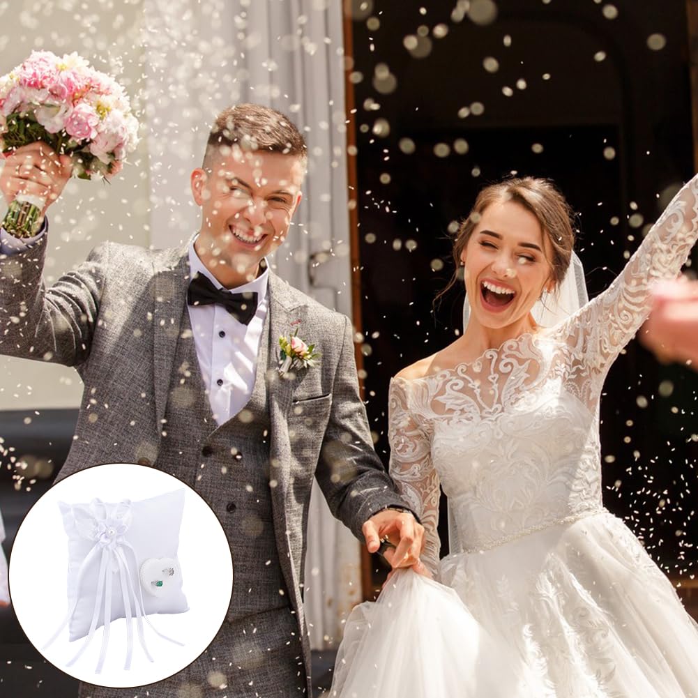 DICOSMETIC 1 cuscino per anelli di nozze, colore bianco, con 2 anelli, per cerimonia, matrimonio, anniversario, quadrato