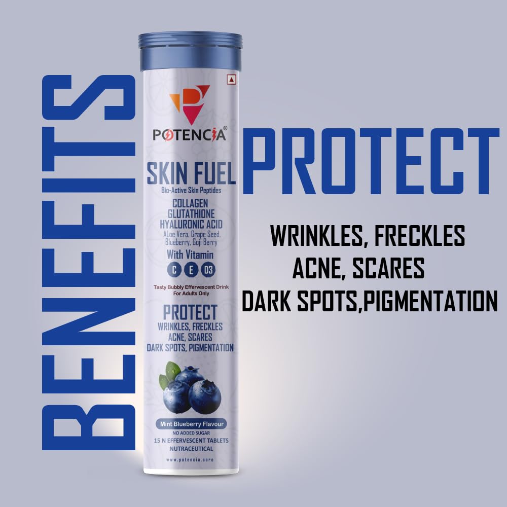 Potencia Care - Skin Fuel Japanese Collagen Peptides, L-Glutathione,  Antioxidants | Hyaluronic Acid, | Blueberry &