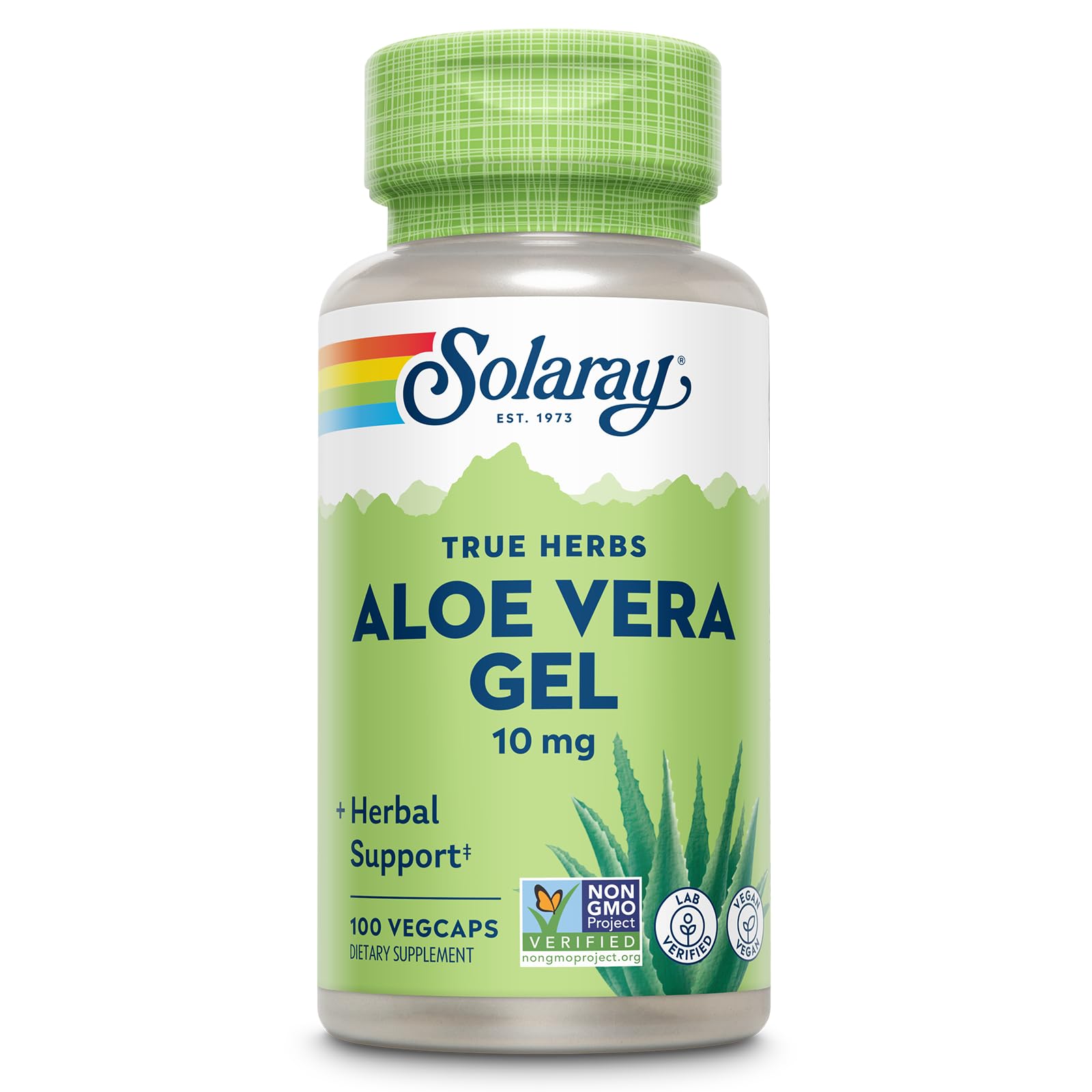 SOLARAY Aloe Vera Gel Capsules 10 mg, 100 Ct Veg Caps 1 Count (Pack of 100)