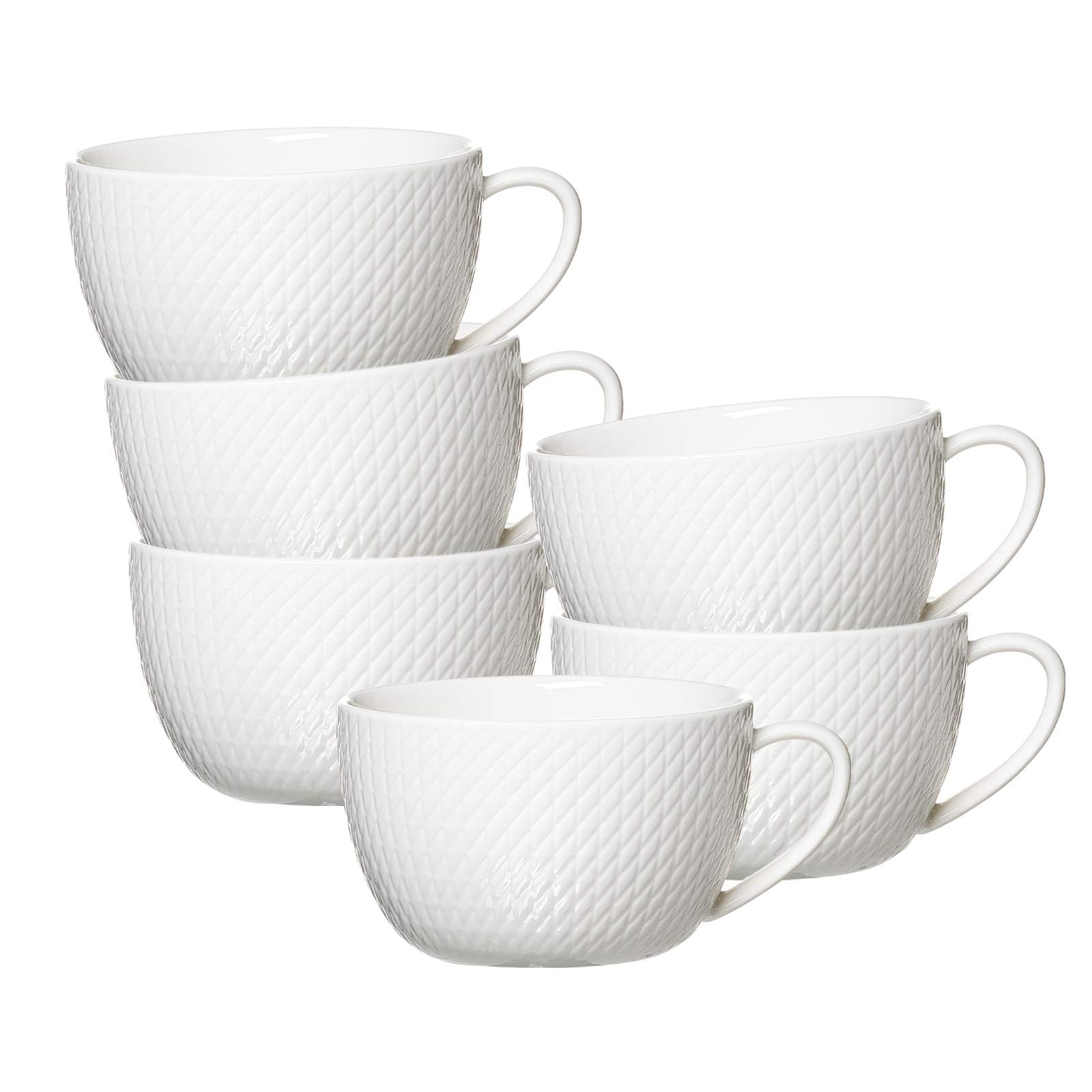Ritzenhoff & Breker Saphir Cappuccinotassen 320 ml 6er Set | Porzellan Geschirr-Serie in Weiß mit Mosaik-Relief | spülmaschinenfest & mikrowellengeeignet | Milchkaffeetassen: Elegant & Modern