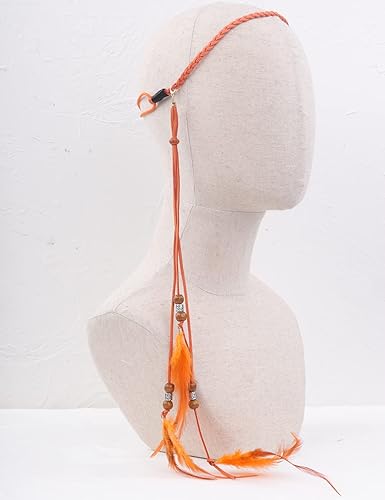Miniatura 3 de Jumwrit Diadema de plumas bohemias, diadema india hippie gitana, tocado de borla de plumas naranjas, cuerda de cáñamo con cuentas, accesorios para