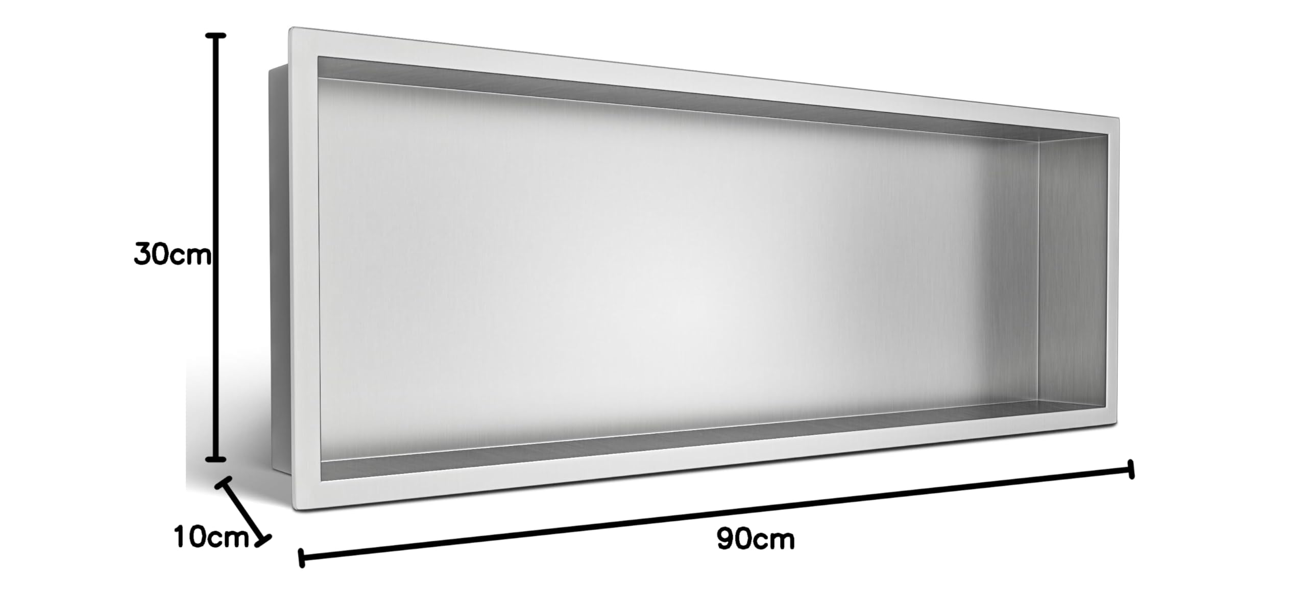 Wall-Box ONE Nicho de ducha de pared para el baño Nicho de ducha de acero inoxidable 90x30x10cm, Nicho impermeable para utensilios de baño, Sin azulejos, Instalación de nicho flexible