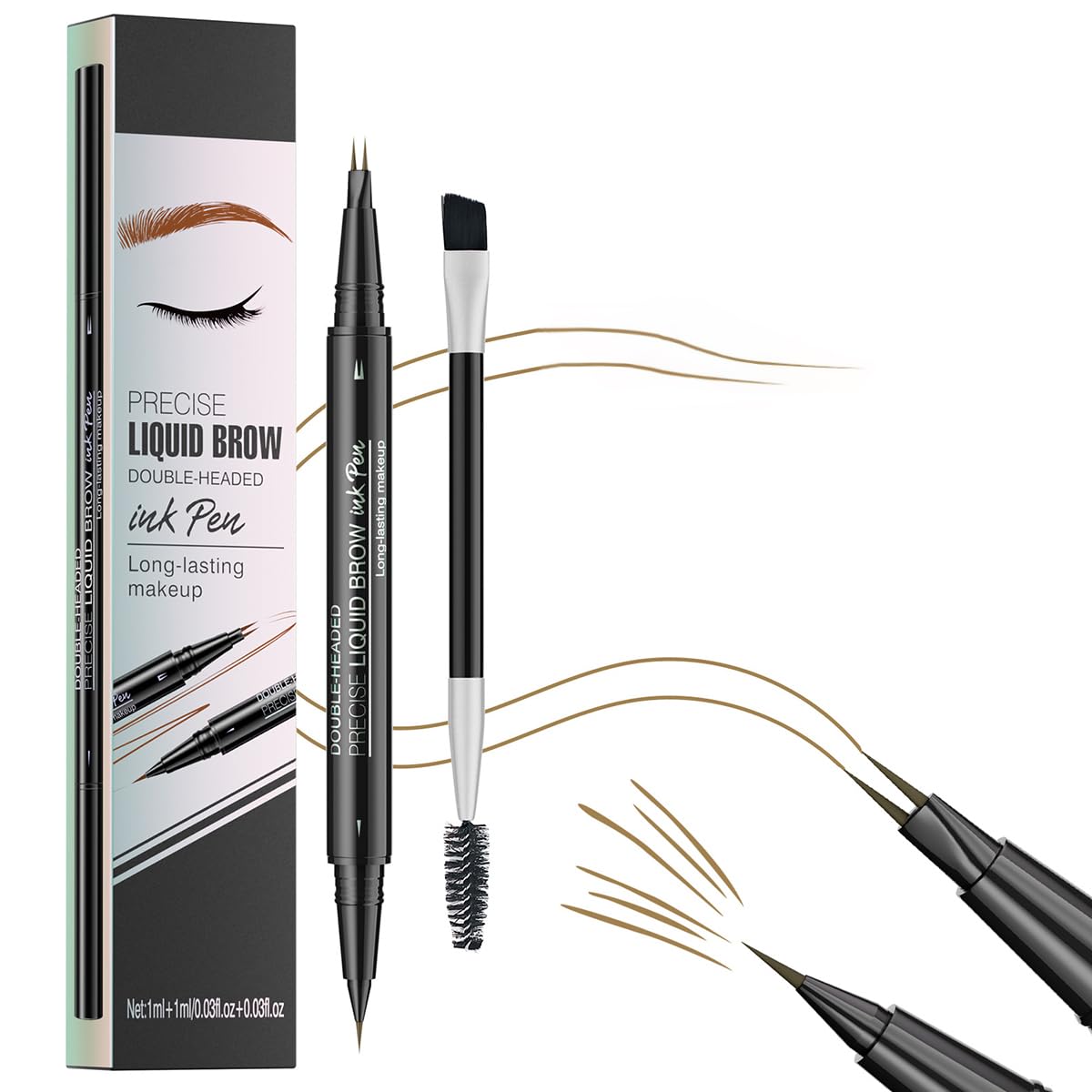 Curved Eyebrow Pen - Eyebrow Pencil, Dual-Ended 2-Tip Eyebrow Pen with Precision Nibs, 0.01mm Ultra-Fine Tips Create Natural Hair-Like Brows, Last All-Day (01# Light Brown)
