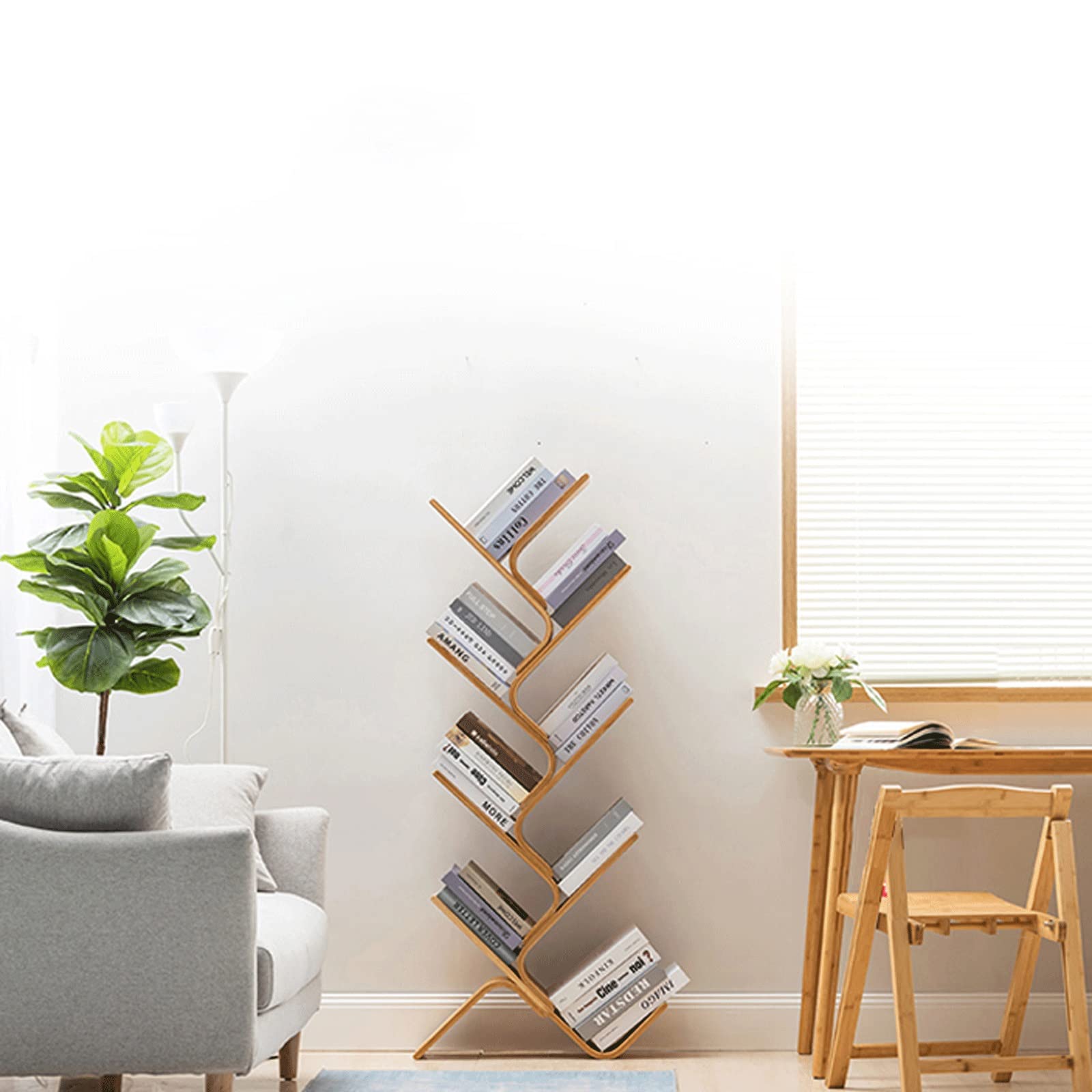 Zeitschriftenständer Zeitschriftenständer Kreatives bogenförmiges baumförmiges Bücherregal Büro Wohnzimmer Gebogenes Präsentationsregal Zeitschriftenständer Bücherregal Holz-Organizer-Rack
