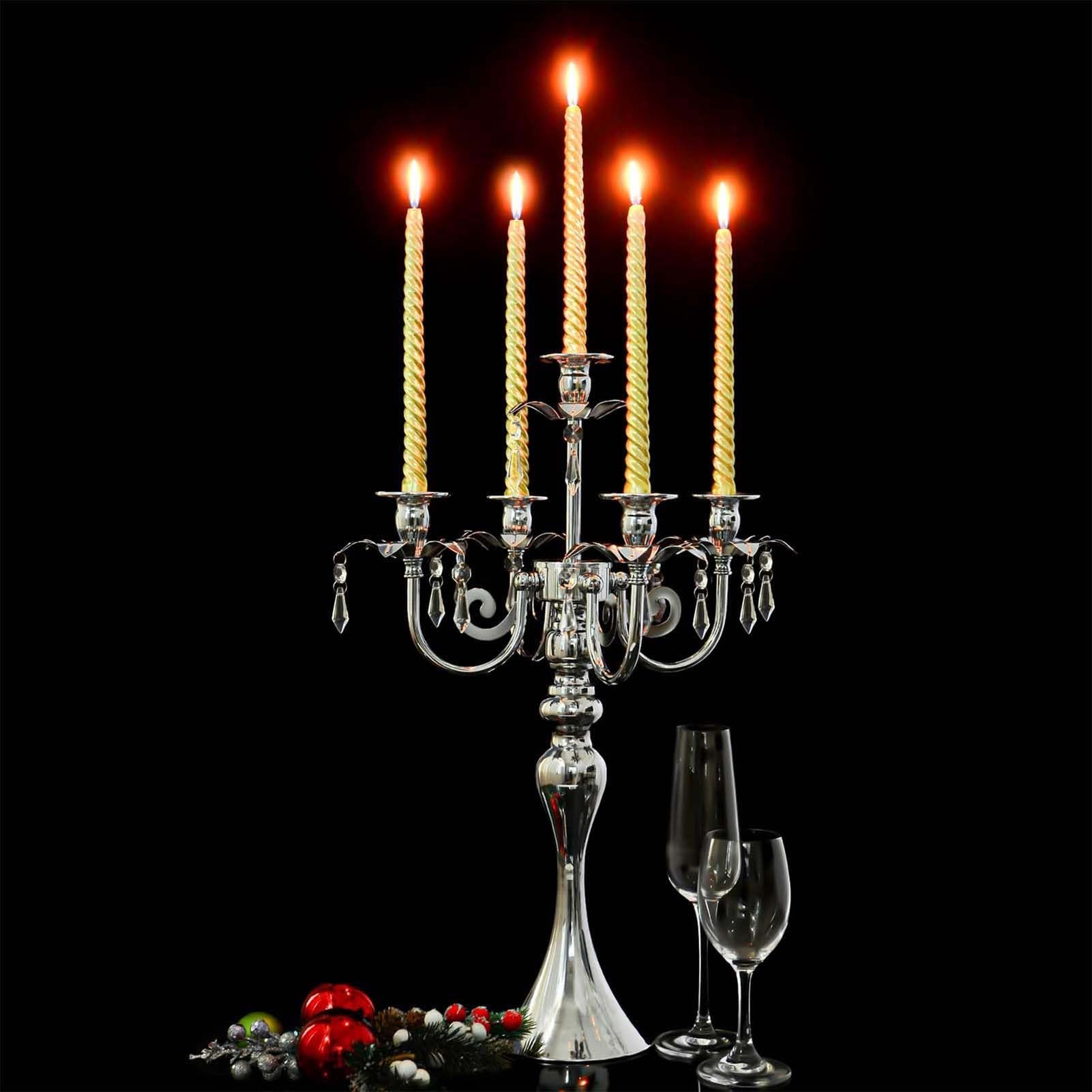 2 Pezzi Candelabro A 5 Bracci In Argento Per Centrotavola, Portacandele In Metallo, Candelabro Retrò Per Centrotavola Per Feste, Eventi, Casa, Decorazioni Per Matrimoni