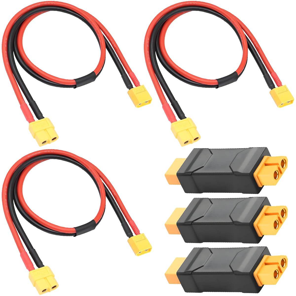 ZHUROUPU 3Pcs XT60 Male to XT60 Female Extension Cable 30CM 14AWG Silicone Cable Wire, 3Pcs XT60 Male Female Wireless Connector Adapter for RC Car Model FPV RC Aircraft Drone LiPo Battery — image 1