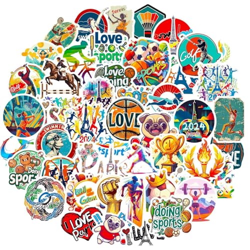 ENHZHIC 49 Pièces Autocollant Jeux de Sport 2024, Stickers Jeux de Sport Decoration, Imperméable Autocollants en Vinyle, Stickers Voyage pour Scrapbooking...
