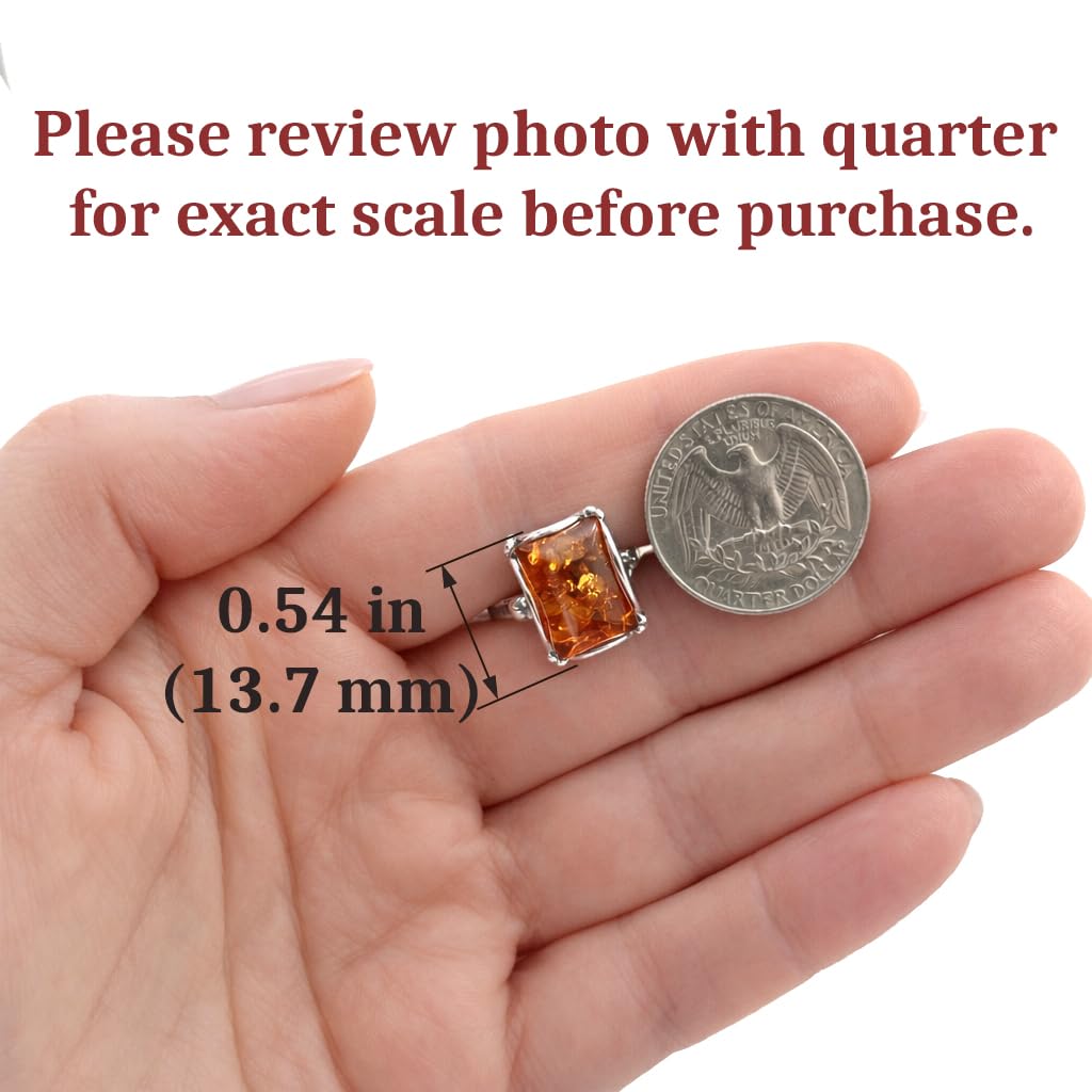 Holiday Gift Shops Sterling Silver and Baltic Honey Amber Rectangle Ring Makell: 6