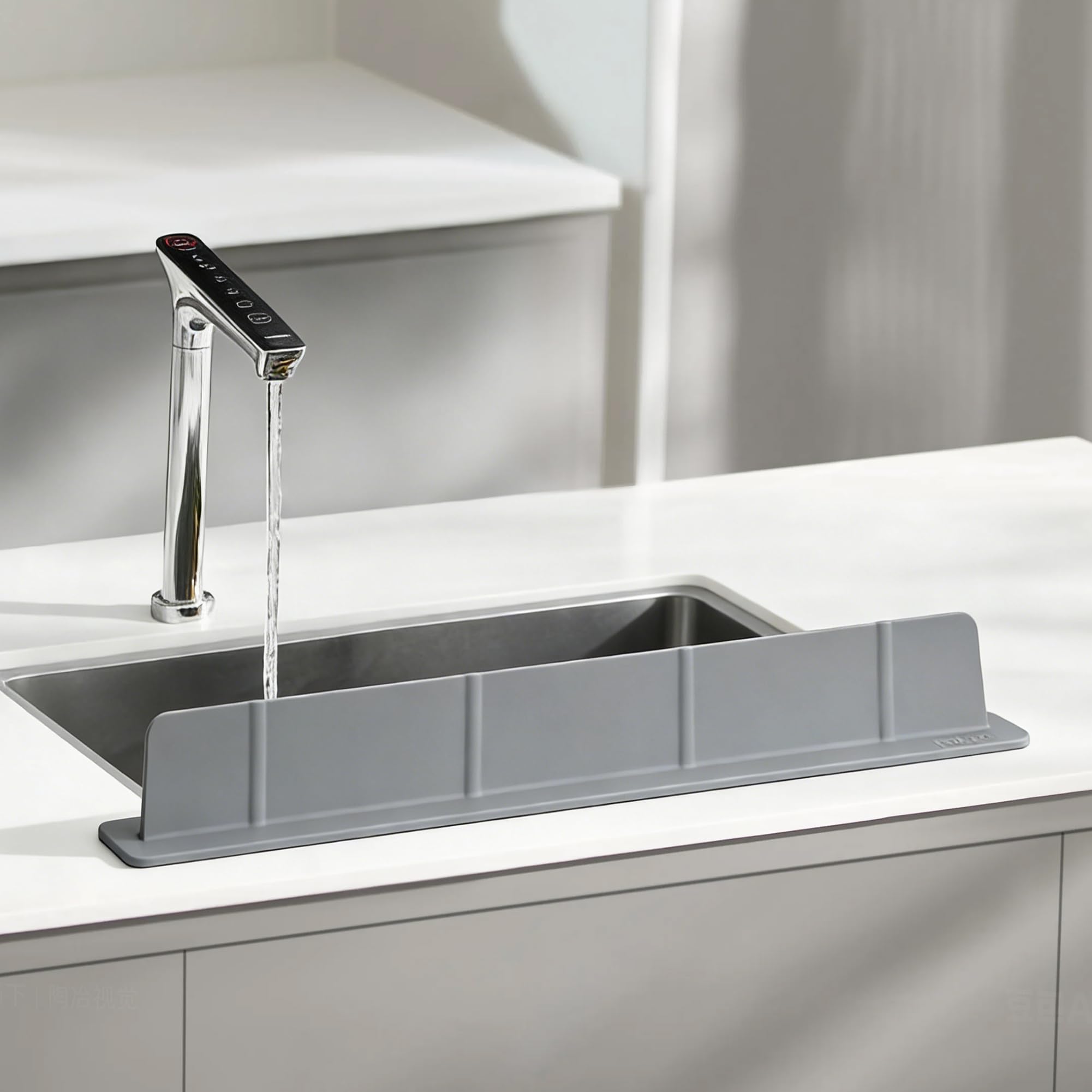 Volminex 52x4.5x7cm Silicone Sink Splash Guard with Strong Suction Cups for Water Splash Protection, Sink Splatter Baffle Board for Front/Back, Water Retaining Board for Kitchen & Bathroom (Dark Grey)