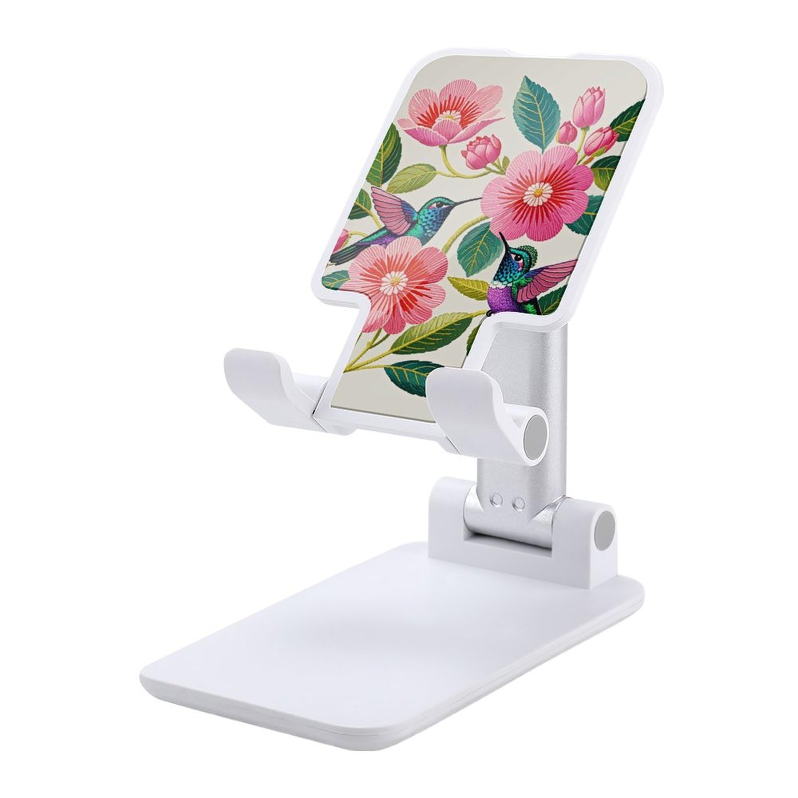 FZQVSGW Cell Phone Stand for Desk Foldable Phone Holder Adjustable Rotation Flower Hummingbirds Embroidery Tablet Stand Portable Phone Holders with 4-