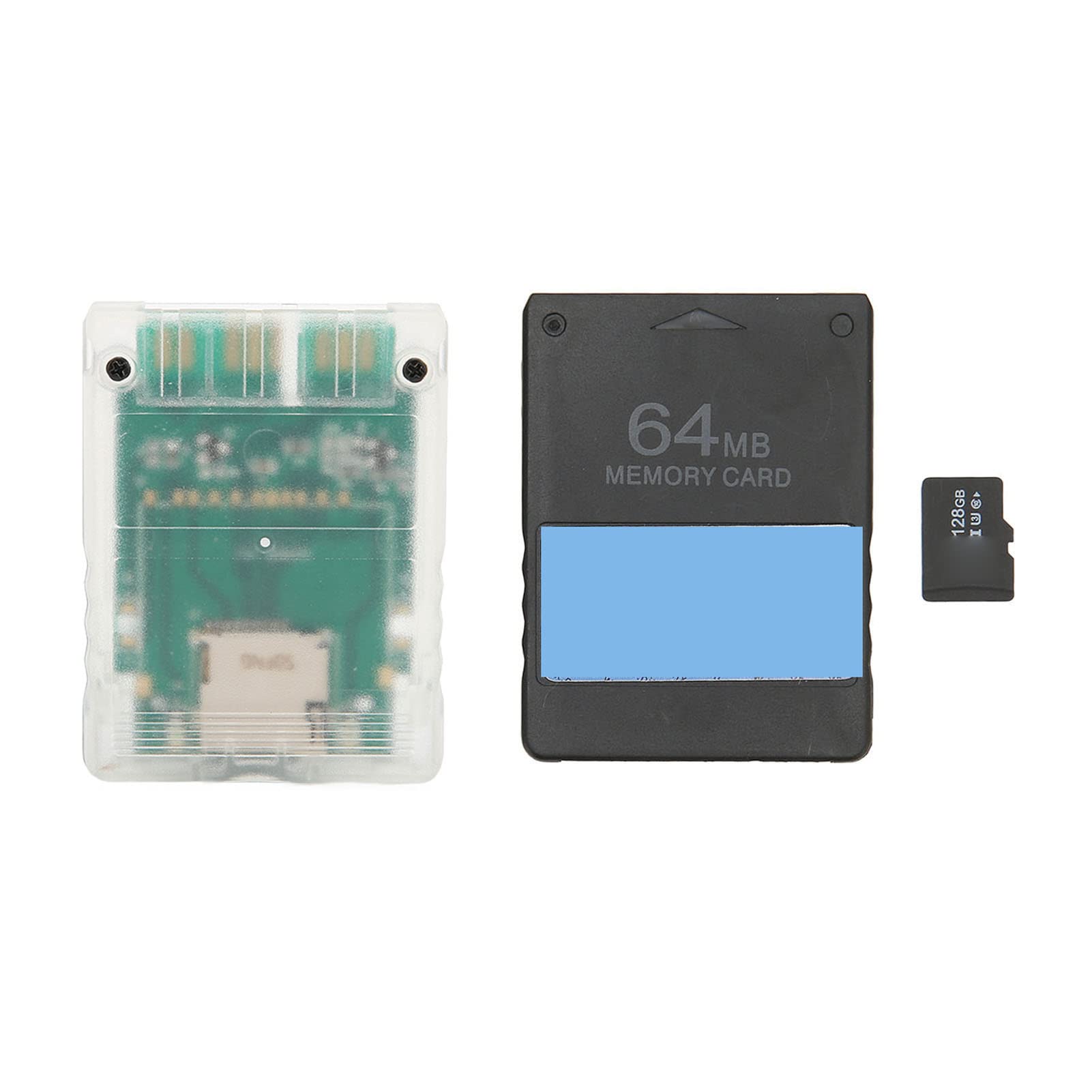 Adaptador de Lector de Tarjetas, Plug and Play Lector de Tarjetas de Memoria Profesional Clear White Universal con Tarjeta de Memoria 128G 64MB FMCBV1.966 Tarjeta para Consolas