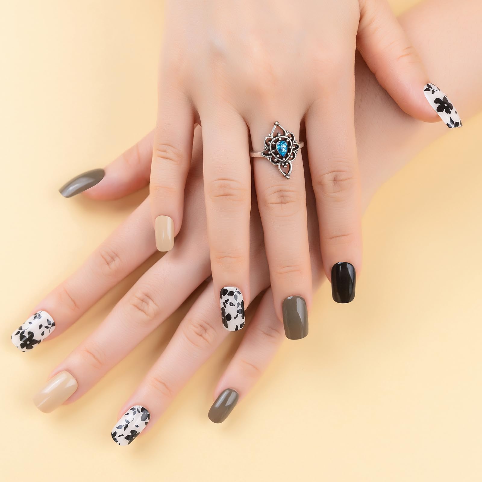 Semi Cured Gel Nail Strips - Gel Nail Polish Stickers/Glaze Full Nail Wraps for DIY at Home - Work with Any UV Nail Lamps, Salon-Quality, Long Lasting, Easy to Apply & Remove | Secret Flower