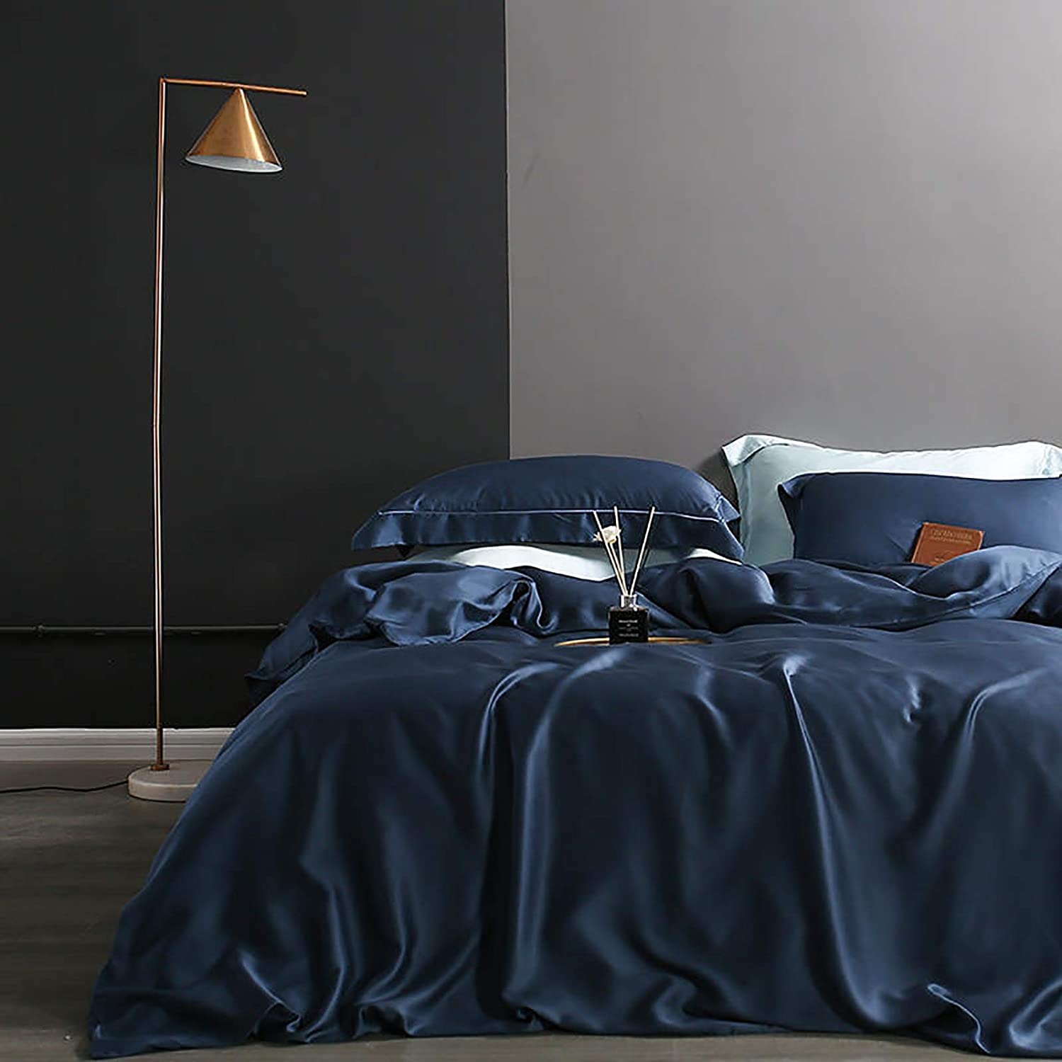 MGEMJMJ Solid Color High Thread Count Sateen Silky Comforter Cover,Egyptian Cotton Duvet Cover,Soft Tencel Quilt Cover Breathable Bedding(Size:200x230cm(79x91inch),Color:Blue)