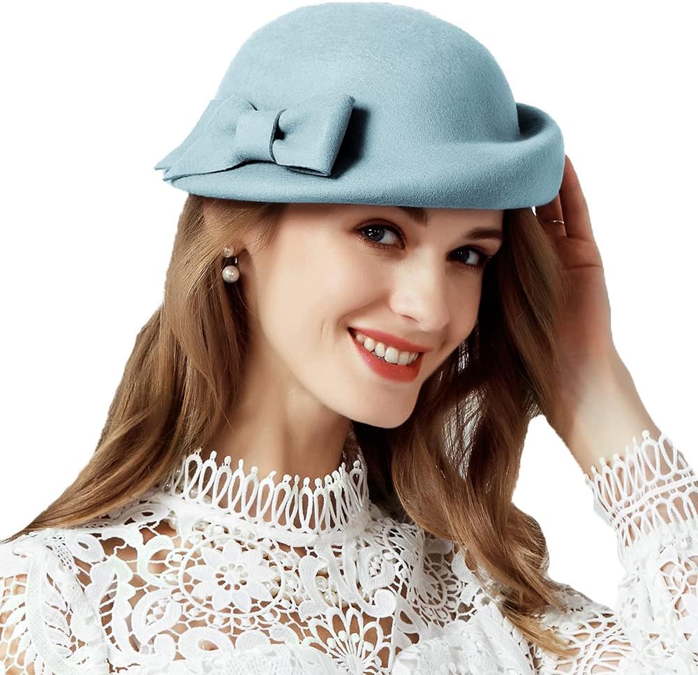 Women Wool Felt Ribbon French Fashion Vintage Millinery Beret Hats Top Cap Ladies Party Wedding Fedoras Chapeau