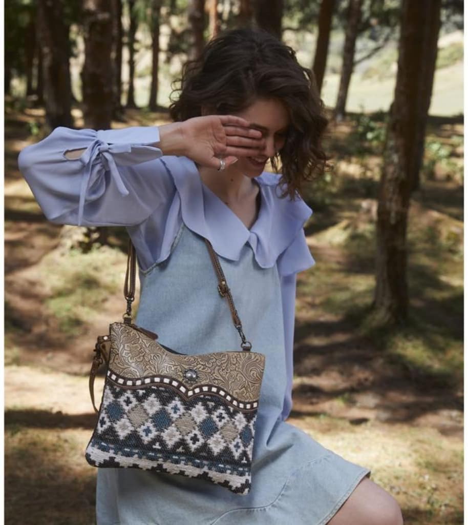 Myra Bag Aztec Purse for Women - Canvas Bag with Real Leather Detailing, Boho Handbags for Women, Cute Western Purse