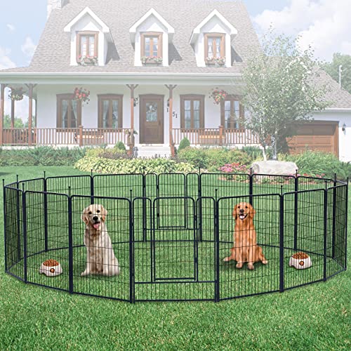Image of Dog Playpen,Portable Outdoor Dog Fence, Dog Playpen for Large /Medium /Small Dogs, Dog Fences for the Yard,with Doors Foldable Metal (40 inch, 16 Panels)